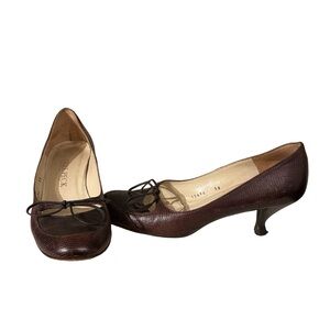 Italian leather Terre Peck 12696 Chic Brown Leather Heels with Bow Detail
